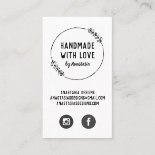 Handmade with Love Doodle Wreath Craft Business Card