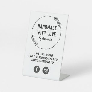 Handmade with Love Doodle Wreath Craft Business Pedestal Sign