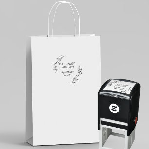 Handmade With Love Doodle Wreath Custom Name Self-inking Stamp