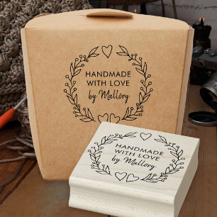 Handmade with Love Doodle Wreath Fine Brush Script Rubber Stamp