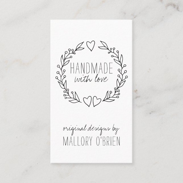Handmade with Love Doodle Wreath Vertical Business Card (Front)