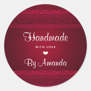 Handmade with Love Elegant Red Background Stylish Classic Round Sticker