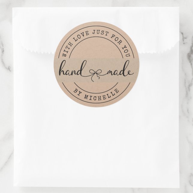 Handmade With Love Elegant Script Sticker (Bag)
