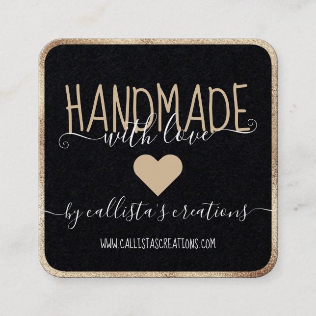 Handmade With Love Etsy Home Crafter Art Fair Gold Square Business Card (Front)