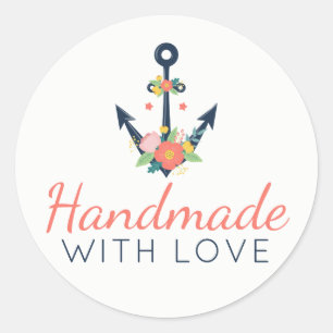 Handmade With Love Floral Anchor Nautical Faith Classic Round Sticker