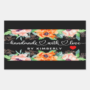 Handmade with Love Floral Black Rectangular Sticke Rectangular Sticker