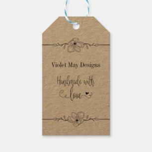 Handmade with Love Floral Border Rustic Kraft Gift Tags