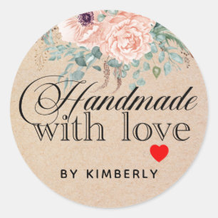 Handmade with Love Floral  Classic Round Sticker