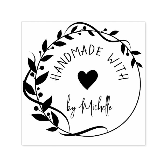 handmade with love floral frame wreath self-inking stamp (Design)