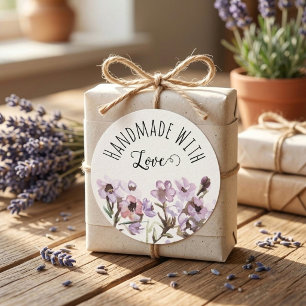 Handmade with Love Floral Packaging Classic Round Sticker