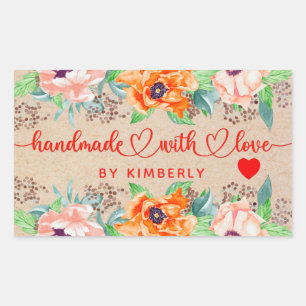 Handmade with Love Floral Rectangular Sticker