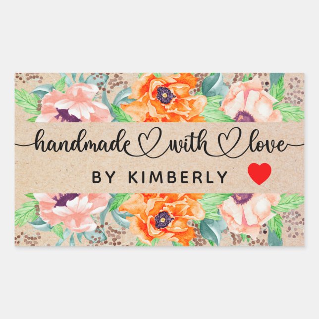 Handmade with Love Floral  Rectangular Sticker (Front)