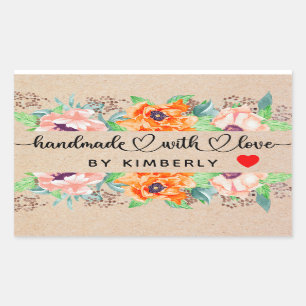 Handmade with Love Floral  Rectangular Sticker