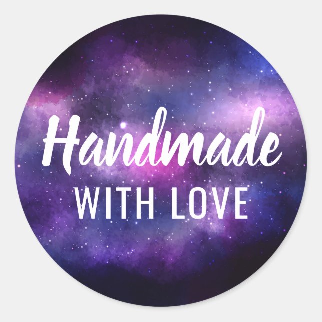 Handmade With Love Galaxy Space Stars Ultra Violet Classic Round Sticker (Front)