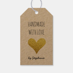 Handmade with Love Gold Heart   Kraft Paper Rustic Gift Tags