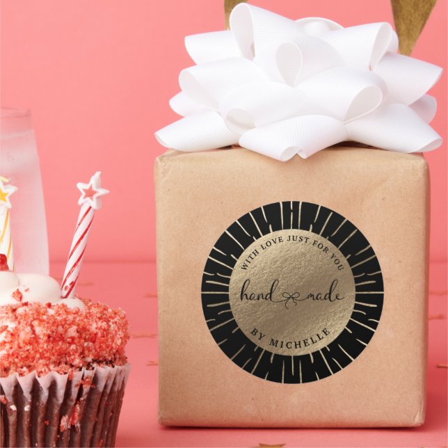 Handmade With Love gold sun circle Sticker (Party)