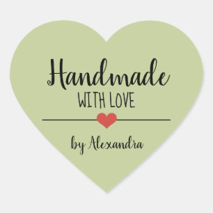 Handmade with love green script heart sticker