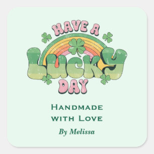 Handmade with Love Have a Lucky Day Retro Square Sticker