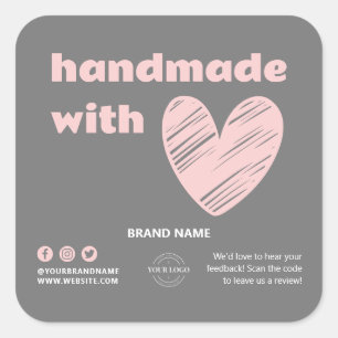 Handmade With Love Heart Logo Grey Pink Box Seal