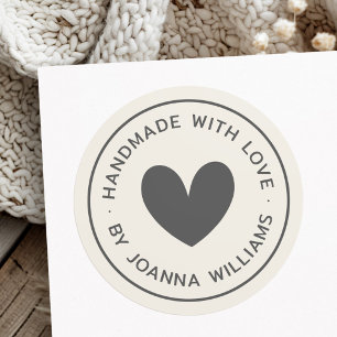 Handmade with love heart name light tan brown classic round sticker