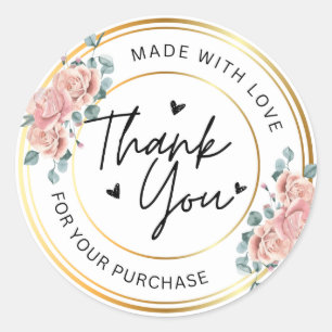 Handmade with love heart name Thank you  Classic Round Sticker