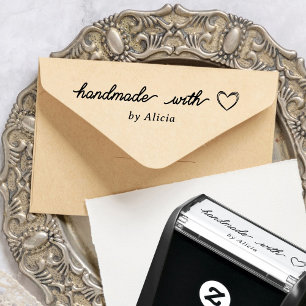 Handmade With Love Heart Personalised Rubber Stamp