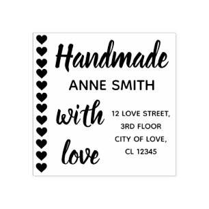 Handmade with Love Heart Shapes Border Decor Cute Rubber Stamp