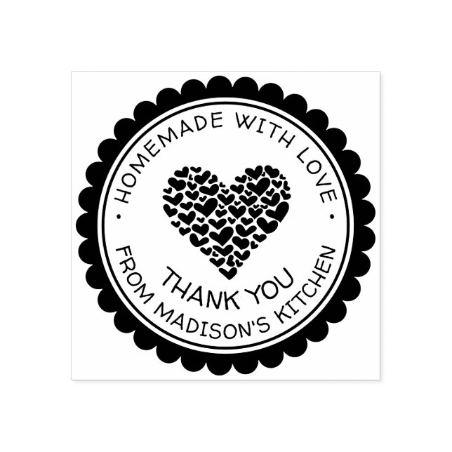 Handmade With Love Heart Thank You Personalized Rubber Stamp (Imprint)