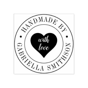 Handmade With Love Heart with Custom Text Circle Rubber Stamp