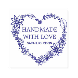 Handmade With Love Heart Wreath Personalised Self-inking Stamp