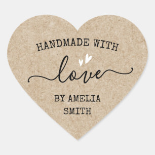 Handmade with love hearts custom name Kraft look Heart Sticker