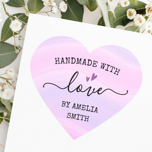 Handmade with love hearts custom name pink purple heart sticker (Handmade with love hearts custom name pink purple heart sticker)