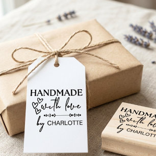 Handmade With Love Hearts Elegant Script Foliage Rubber Stamp