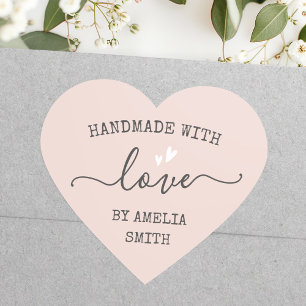 Handmade with love hearts name light blush pink he heart sticker
