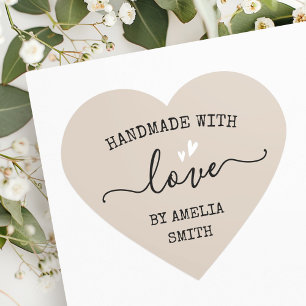 Handmade with love hearts name light mocha brown heart sticker