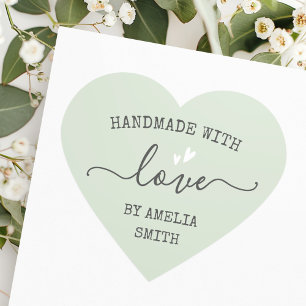 Handmade with love hearts name light sage green heart sticker