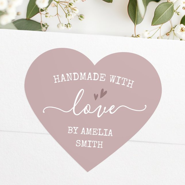 Handmade with love hearts name rose taupe heart sticker (Handmade with love hearts name rose taupe heart sticker)