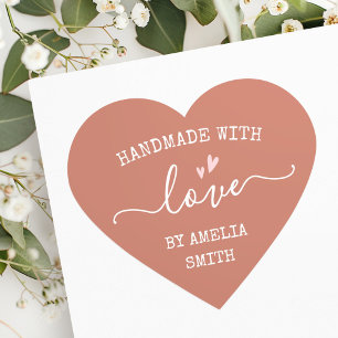 Handmade with love hearts name terracotta brown heart sticker