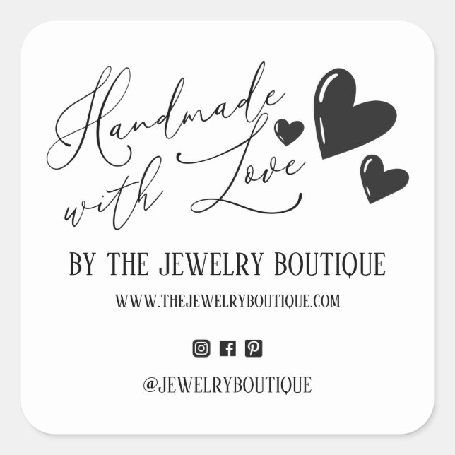 Handmade With Love Hearts Script Etsy Home Crafter Square Sticker (Front)