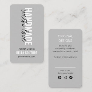 Handmade with Love in Oversized Typography Grey Business Card