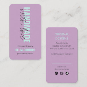 Handmade with Love in Oversized Typography Lilac Business Card