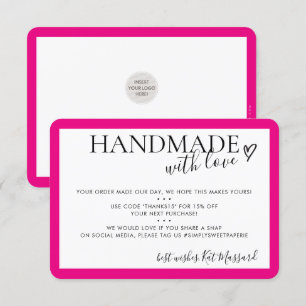HANDMADE WITH LOVE insert modern chic fuschia pink Thank You Card