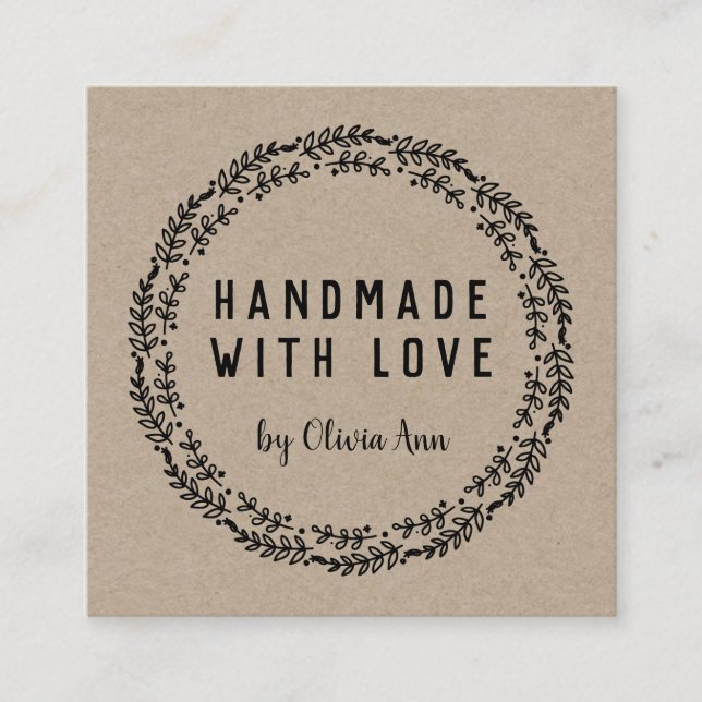 Handmade with Love Kraft Etsy Home Crafter  Square Business Card (Front)