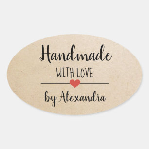 Handmade with love kraft script custom  oval sticker