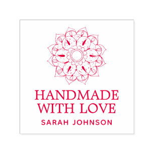 Handmade With Love Lotus Flower Personalised Self-inking Stamp