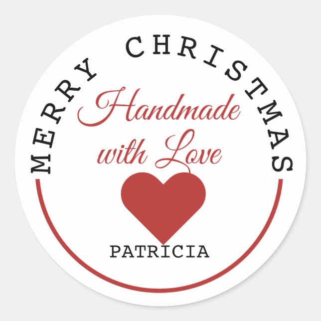 Handmade With Love Merry Christmas  Classic Round Sticker (Front)