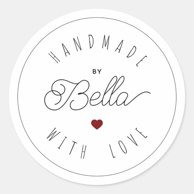 Handmade With Love Minimalist Script Calligraphy  Classic Round Sticker (Front)