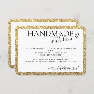 HANDMADE WITH LOVE modern chic faux gold glitter Thank You Card