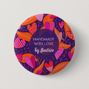 Handmade with Love Modern Hearts Pattern 6 Cm Round Badge