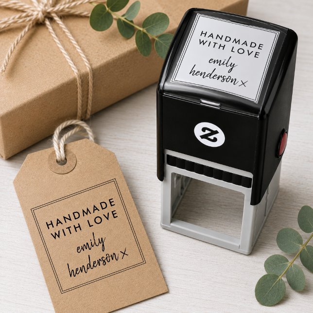 Handmade with Love | Modern Minimalist Stylish Self-inking Stamp (Custom handmade with love stamp for small business packaging, gift tags, and orders.)